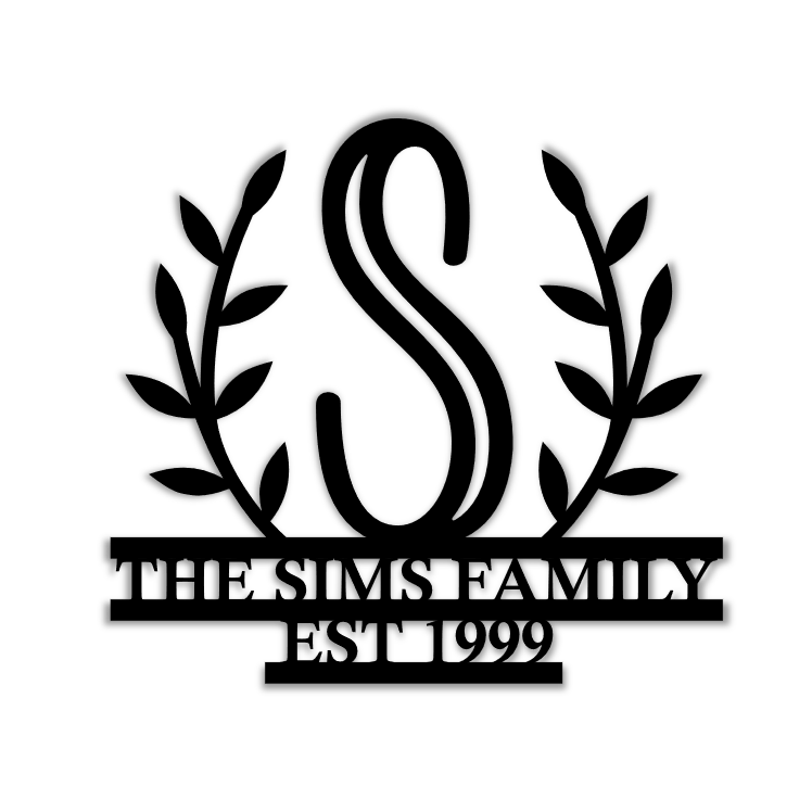 Family Initial with Leaves and Est. Date